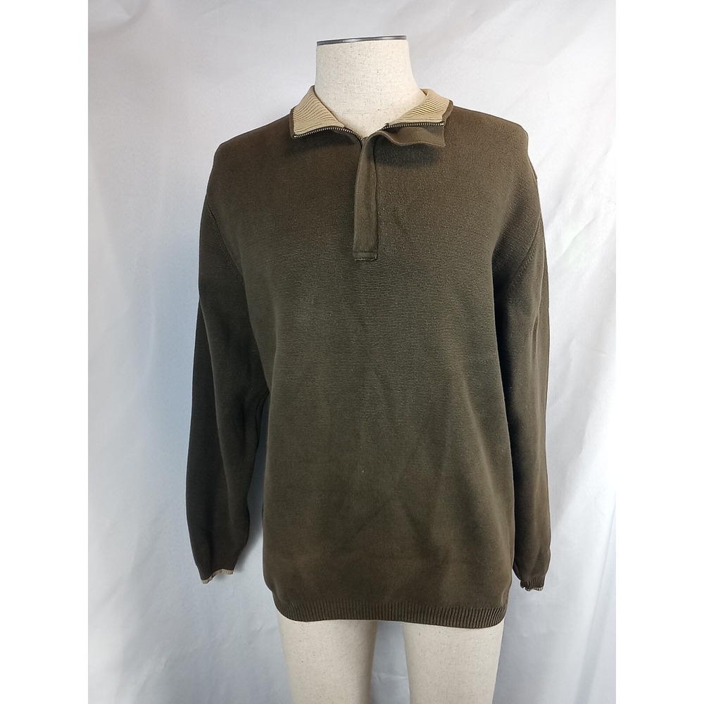 VTG Pendleton Sweater Men's Size Large 1/4 Zip Mock Neck Olive Green Sweater 90s